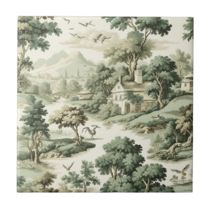 Green Countryside Hot Air Balloon Toile (8) Ceramic Tile