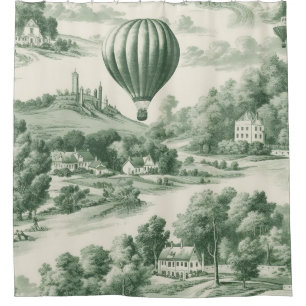 Green Countryside Hot Air Balloon Toile (9) Shower Curtain