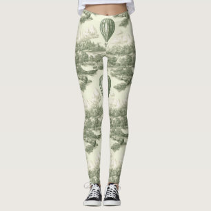 Green Countryside Hot Air Balloon Toile Leggings