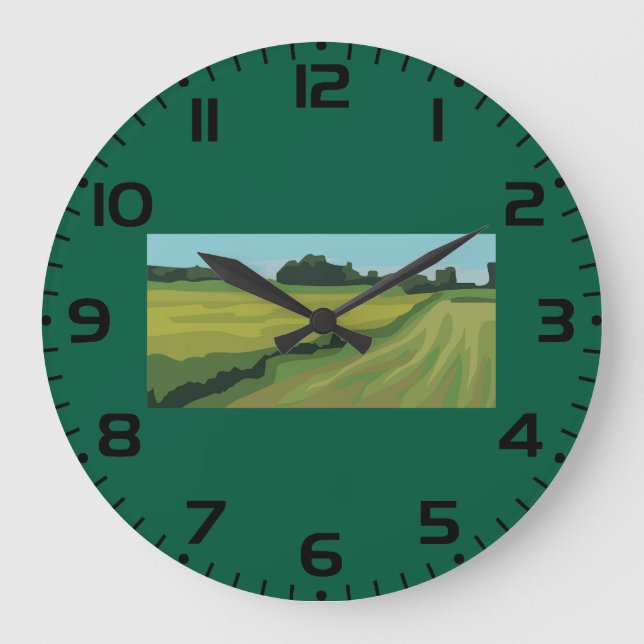 Green Countryside Landscape Large Clock (Front)