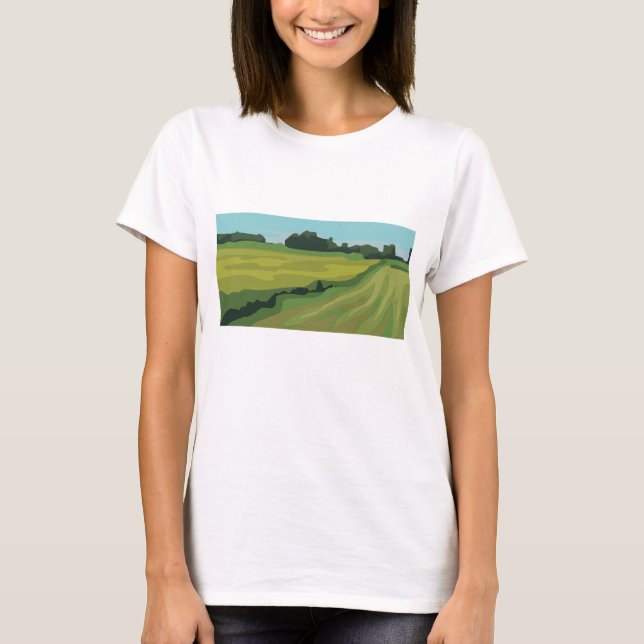 Green Countryside Landscape T-Shirt (Front)