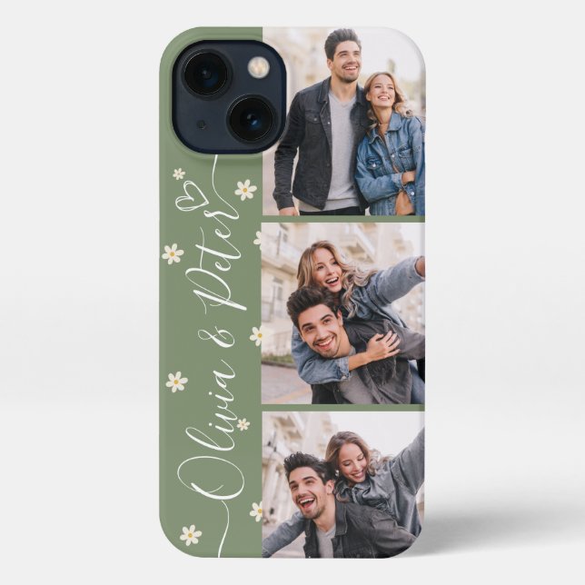 Green couple names 3 photos custom Phone Case (Back)