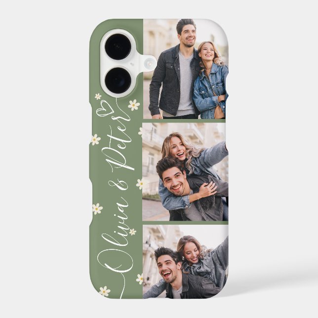 Green couple names 3 photos custom Phone Case (Back)