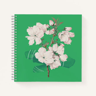 Green cover with white flowers notebook