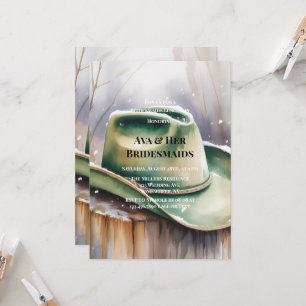 Green Cowboy Hat in Snow Bridesmaids Luncheon  Invitation