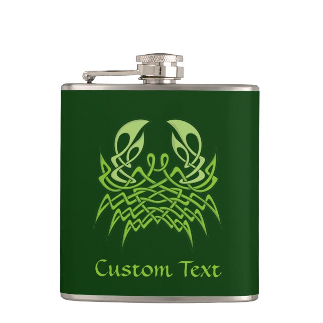 Green Crab Celtic Knot Hip Flask (Front)