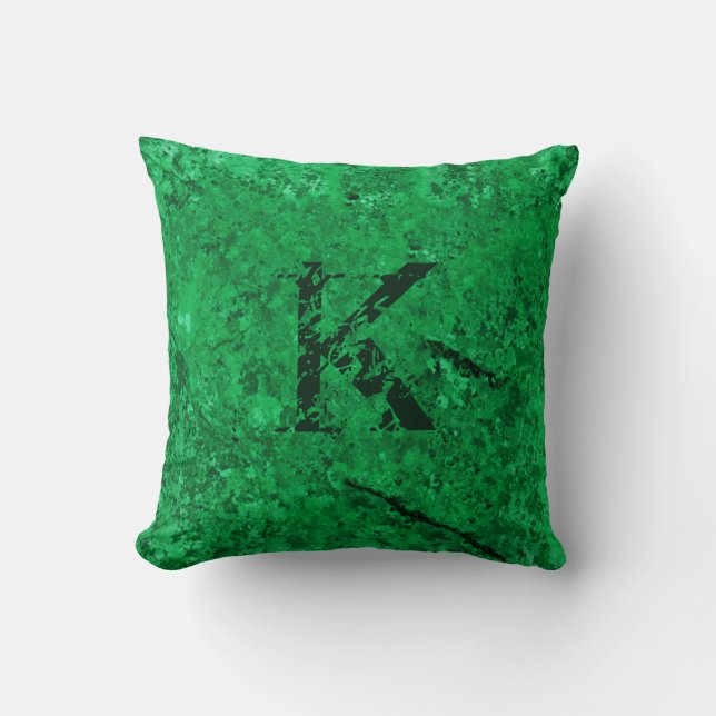 Green Cracked Natural Rock Texture Custom Monogram Cushion (Front)