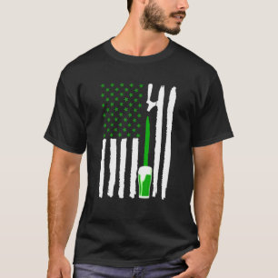 Green Craft Beer American Flag Beer Drinking Patri T-Shirt