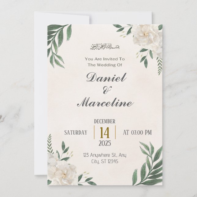 Green Cream Aesthetic Minimalist Wedding Invitation (Front)