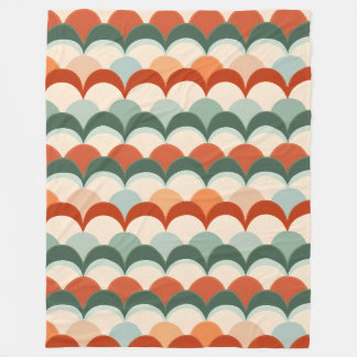 Green,Cream and Orange Scalloped Pattern Fleece Blanket
