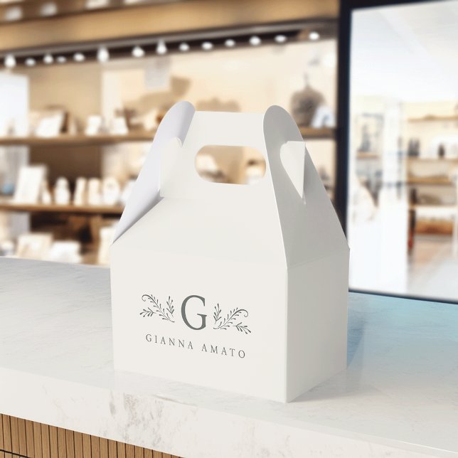 Green & Cream Botanical Monogram & Business Name Favour Box (Creator Uploaded)