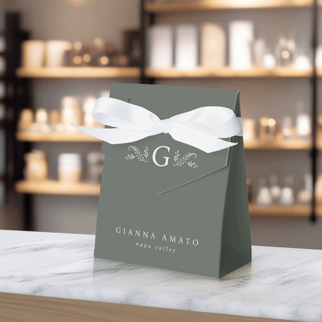 Green & Cream Botanical Monogram & Business Name Favour Box (Creator Uploaded)