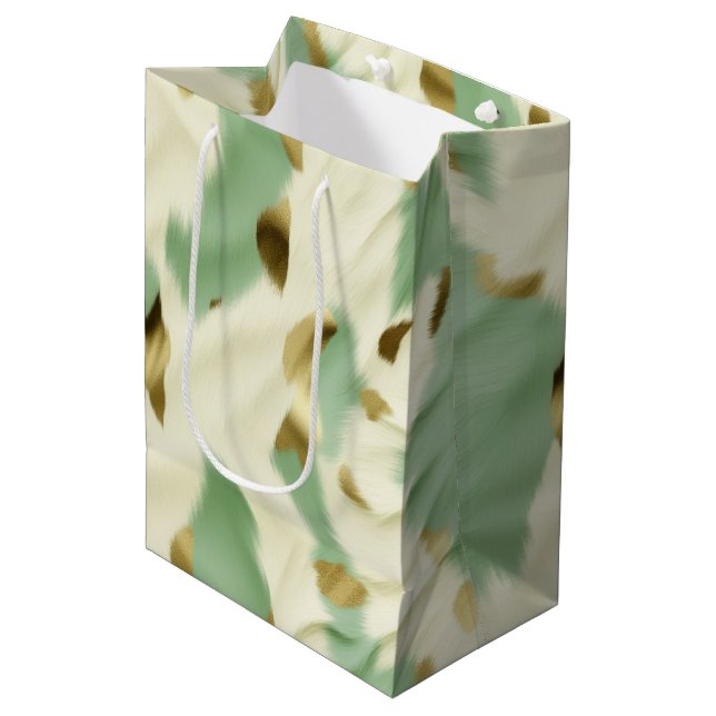 Green Cream Cowhide Medium Gift Bag (Front Angled)