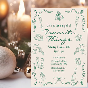 Green & Cream Hand Drawn Doodle Christmas Invitation