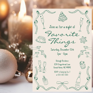 Green & Cream Hand Drawn Doodle Christmas Invitation