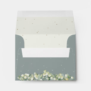 Green/Cream Inner Snowberry+Eucalyptus Wedding A2 Envelope
