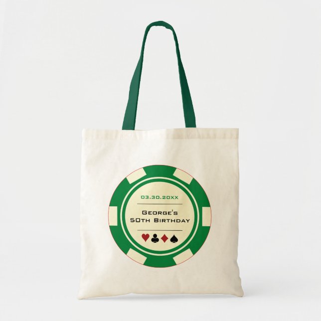 Green Cream Las Vegas Casino Poker Chip Birthday Tote Bag (Front)