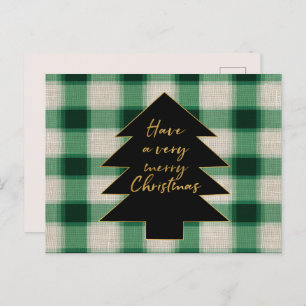 Green Cream Plaid Christmas Tree Holiday Postcard