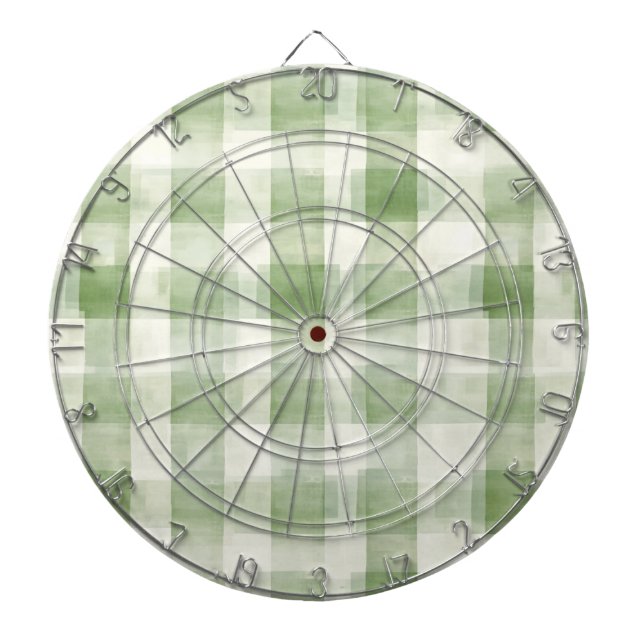 Green Cream Plaid Country Stripes Dartboard (Front)