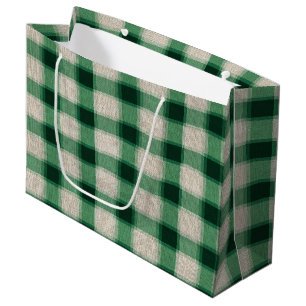 Green Cream Plaid Large Gift Bag