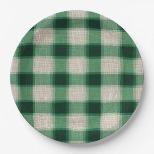 Green Cream Plaid Paper Plate