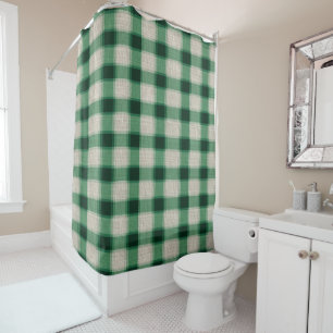 Green Cream Plaid Shower Curtain
