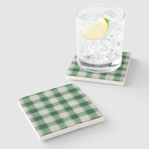Green Cream Plaid Stone Coaster