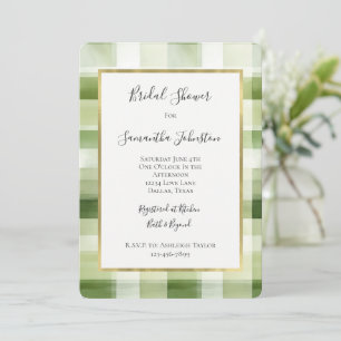 Green Cream Plaid Stripes Bridal Shower Invitation