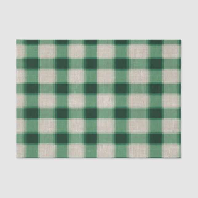 Green Cream Plaid Tissue Paper (Front)