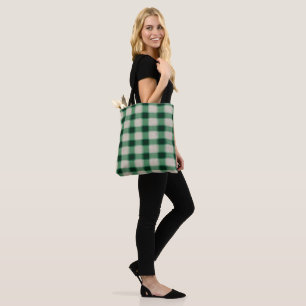 Green Cream Plaid Tote Bag