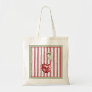 Green Cream Red Stripes Cherry Tote Bag