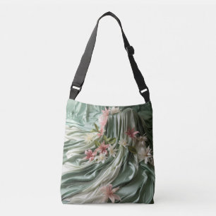 Green, Cream, Silk Drapes & Pinkish Flowers Crossbody Bag