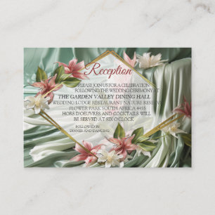 Green, Cream, Silk Drapes & Pinkish Flowers Enclosure Card