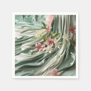 Green, Cream, Silk Drapes & Pinkish Flowers Napkin