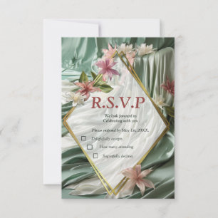 Green, Cream, Silk Drapes & Pinkish Flowers RSVP Card