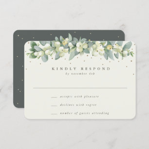 Green/Cream Snowberry+Eucalyptus Garland Wedding RSVP Card