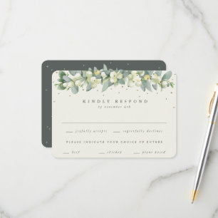 Green/Cream Snowberry+Eucalyptus Garland Wedding RSVP Card