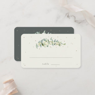 Green/Cream Snowberry+Eucalyptus Wedding Flat Place Card