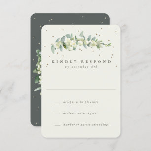 Green/Cream Snowberry+Eucalyptus Wedding RSVP Card
