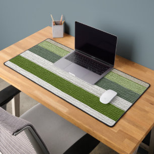 Green & Cream Striped Pattern Desk Mat