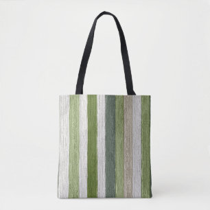 Green & Cream Striped Pattern Tote Bag