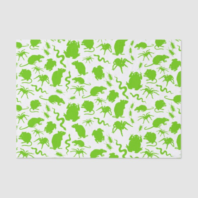 Green Creepy Crawly Critters Rats Horror Pattern Tissue Paper (Front)