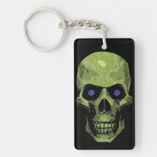Green Creepy Skull Art Key Ring