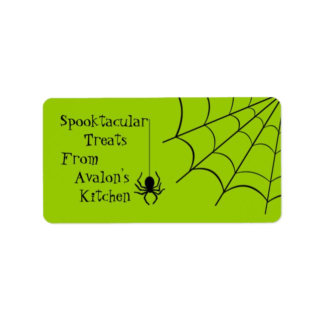 Green Creepy Spider Halloween Treats Baking Label (Front)