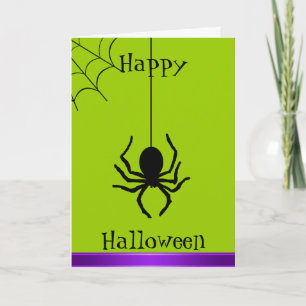 Green Creepy Spider Happy Halloween Card