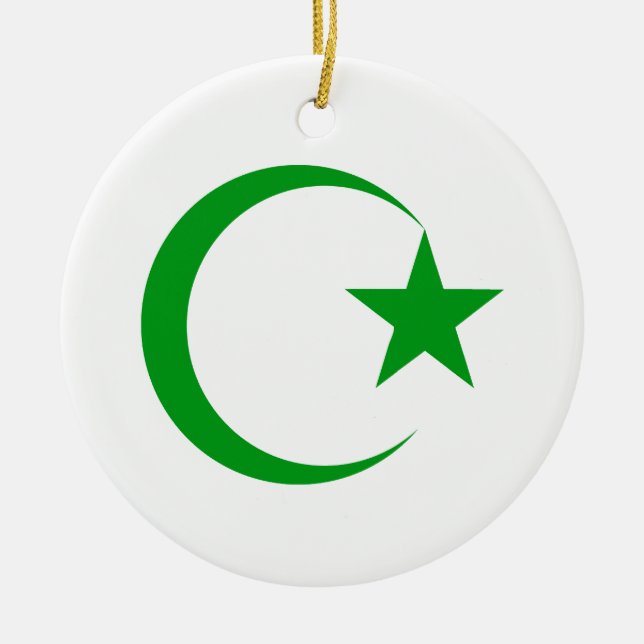 Green Crescent & Star.png Ceramic Tree Decoration (Front)