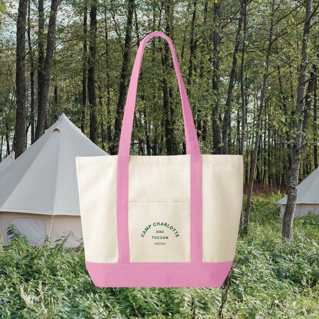 Green Crest Camp Theme Bachelorette Pink Trim Tote Bag (Creator Uploaded)