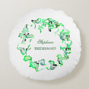 Green Crest Custom Name Weddings Bridesmaid Favour Round Cushion