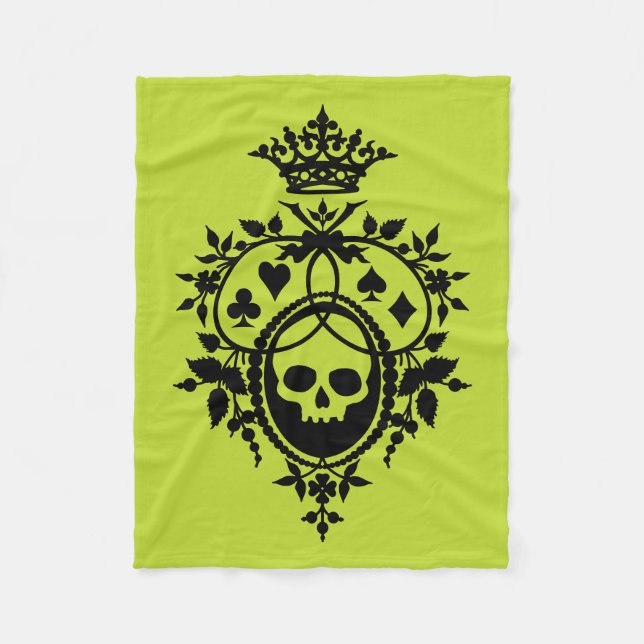 Green Crest with Skull and Cardsuits Fleece Blanke Blanket (Front)