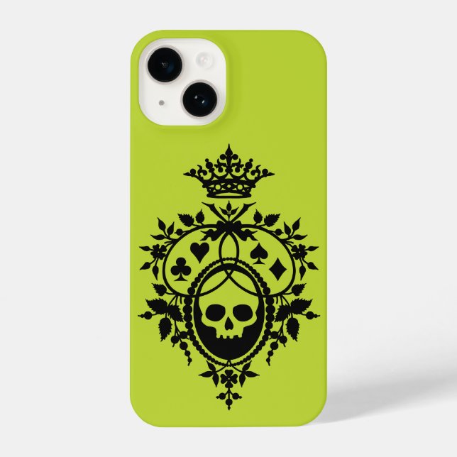 Green Crest with Skull and Cardsuits iPhone 14 Cas Case (Back)